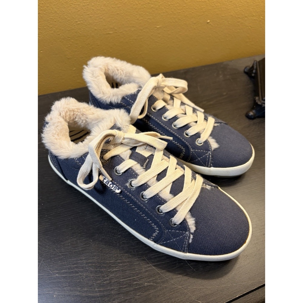 Taos Footwear Starline Navy Blue Canvas Faux Fur Sneakers Womens 7 STN-12844